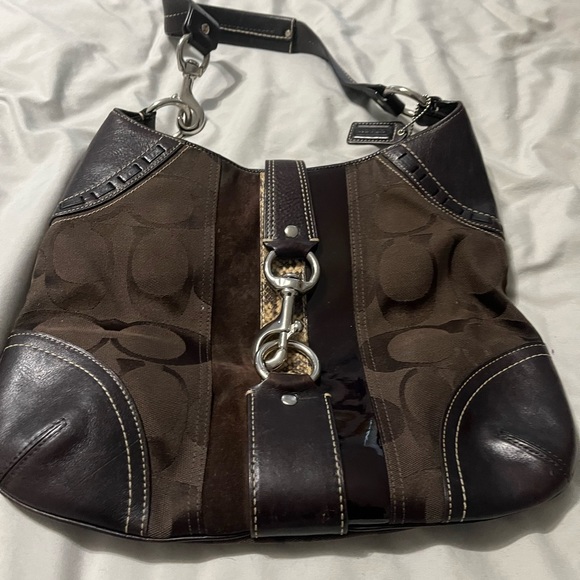 Coach bag brown with python detail and matching wallet - Picture 2 of 2